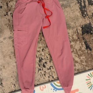 Pink Jogger scrubs with Red Drawstring